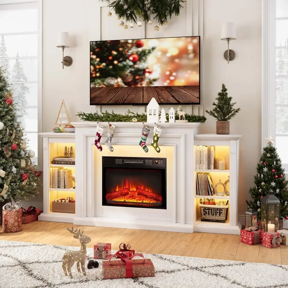 72 Inch LED Electric Fireplace Mantel TV Stand 80 Inch TV