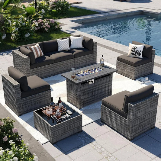 8-Piece Wicker Patio Furniture Set with Firepit Table