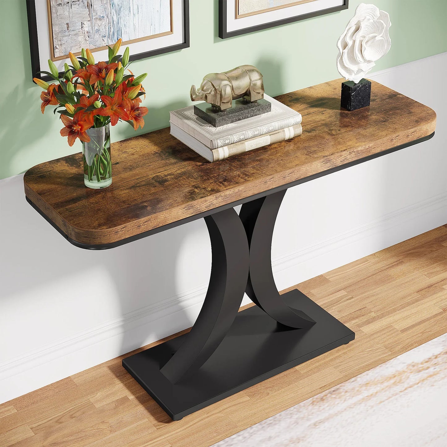 Tribesigns Industrial Console Table Geometric Iron Base