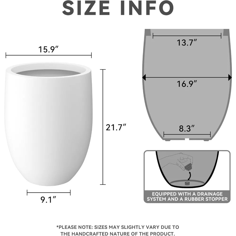 Modern Snow White Concrete Tall Planter with Drainage Hole