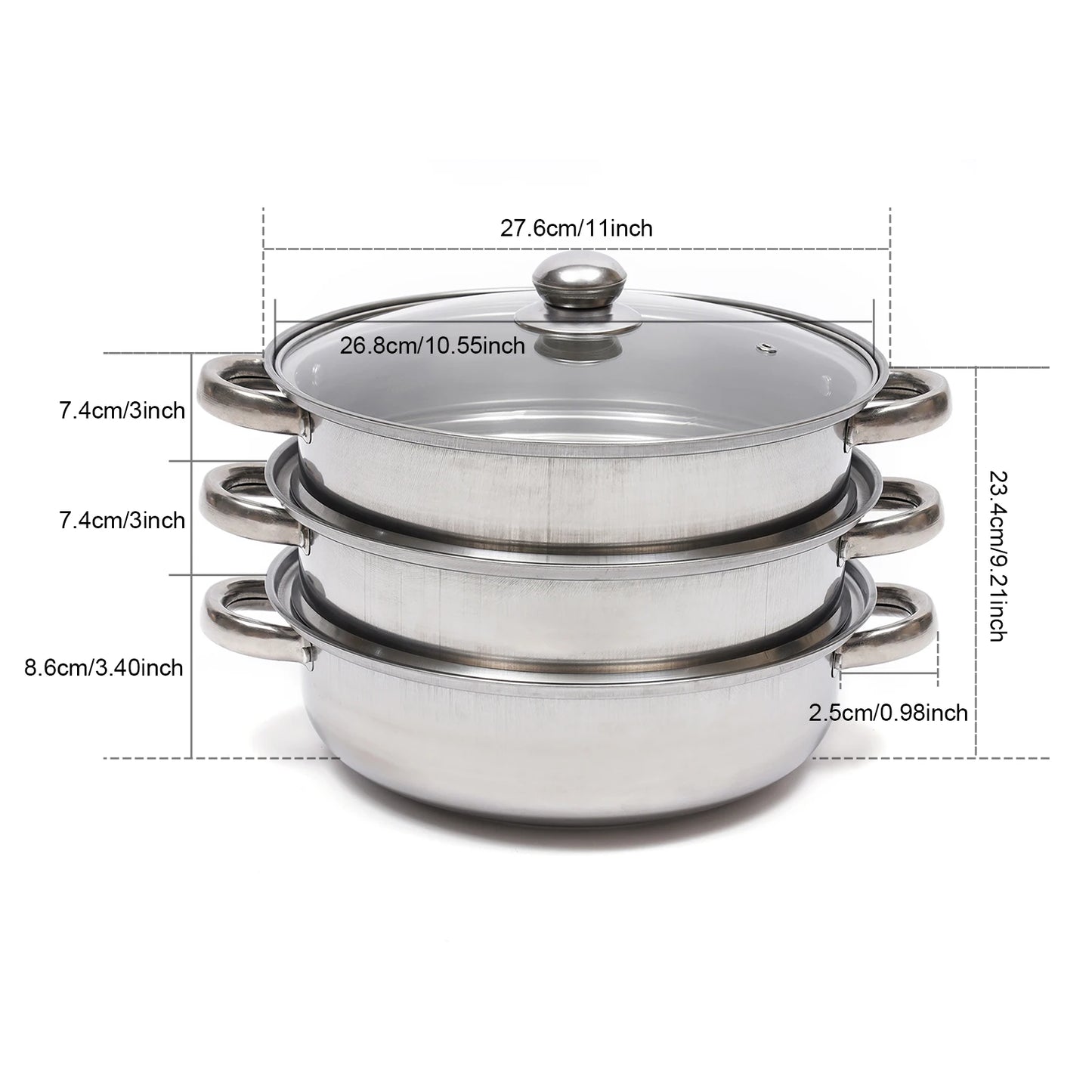 28CM Stainless Steel Multifunction 3 Tier Steam Cooker