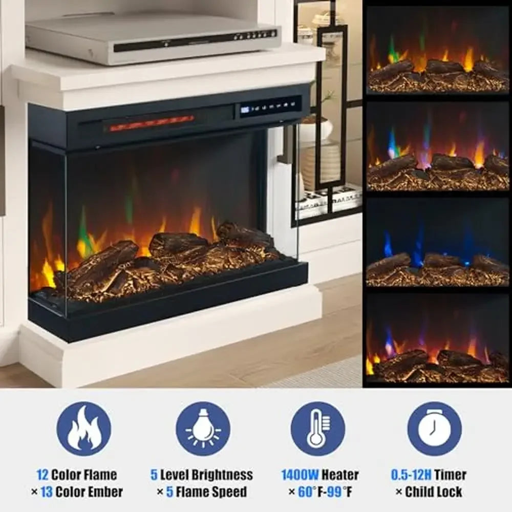 Farmhouse Glass Electric Fireplace TV Stand For 65 Inch TVs