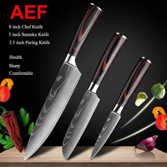 Ruiguan Damascus Chef Knife Set Santoku Kitchen Knives