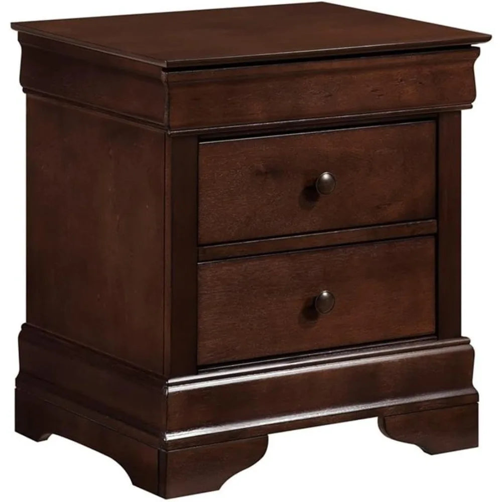 Row Set of 2 Wood Nightstands with 3 Drawers Brown Cherry