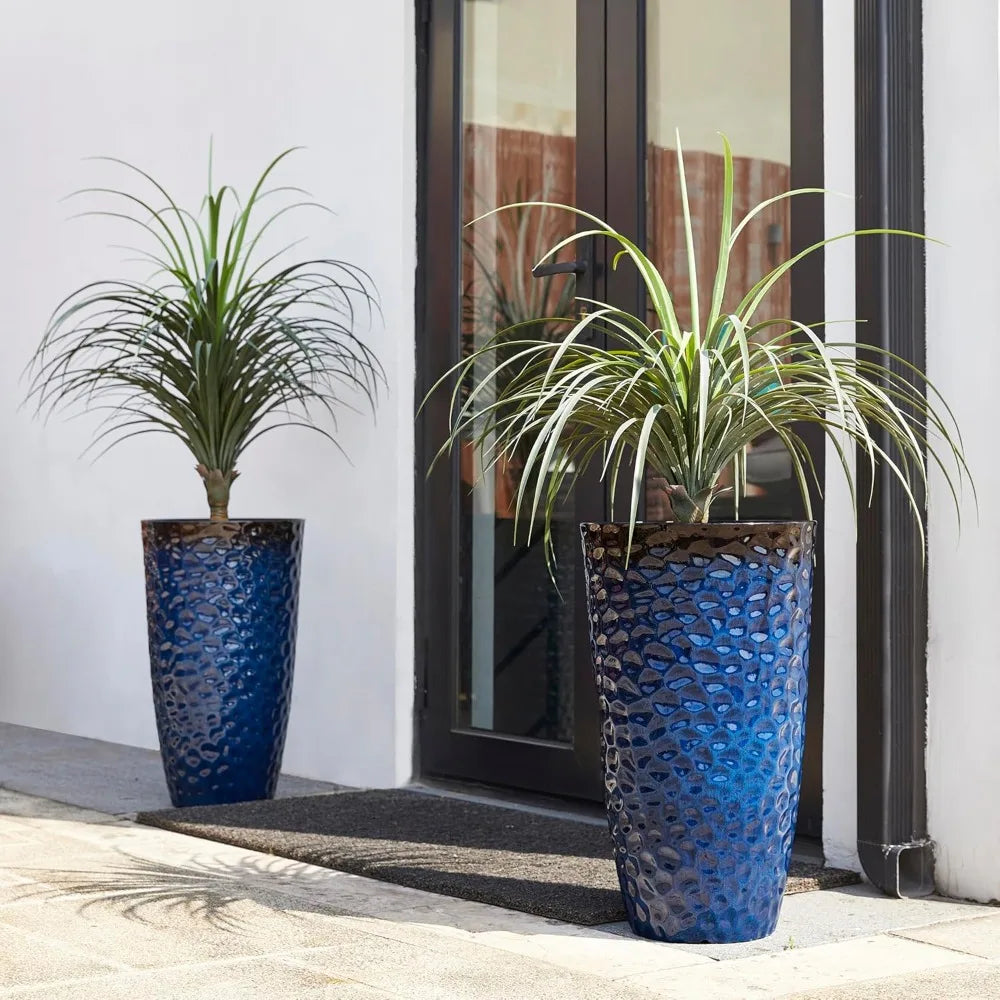 Tall Planter Set Of 2 Honeycomb Cobalt Blue Round Pots