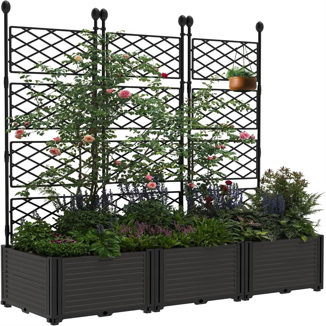 Plastic Plant Box with Metal Trellis for Outdoor Privacy