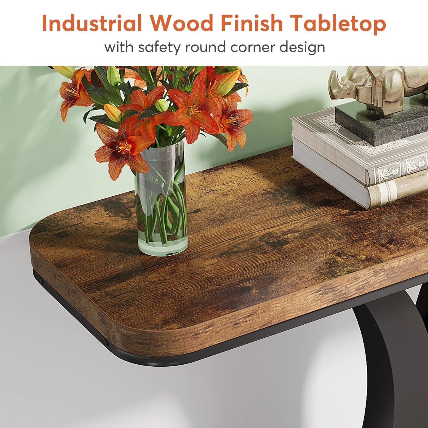 Tribesigns Industrial Console Table Geometric Iron Base