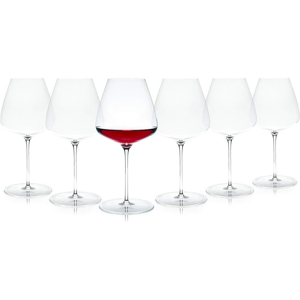 Hand Blown Crystal Burgundy Red Wine Glass Set Of 6