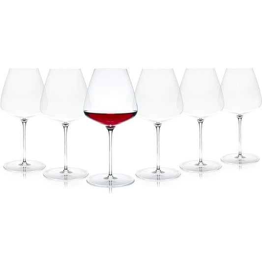 Hand Blown Crystal Burgundy Red Wine Glass Set Of 6
