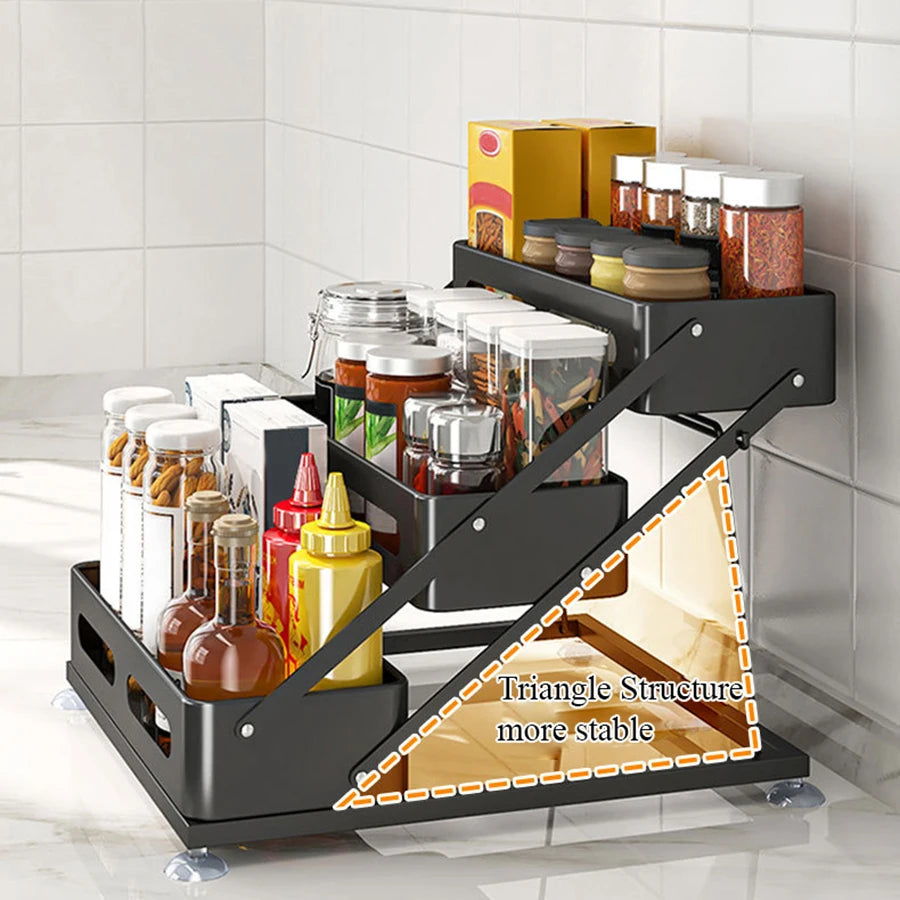 3 Layer Carbon Steel Kitchen Spice Rack Adjustable Height