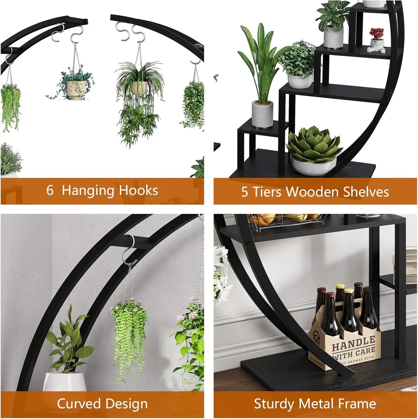 5-Tier Metal Plant Stand Set for Indoor Garden