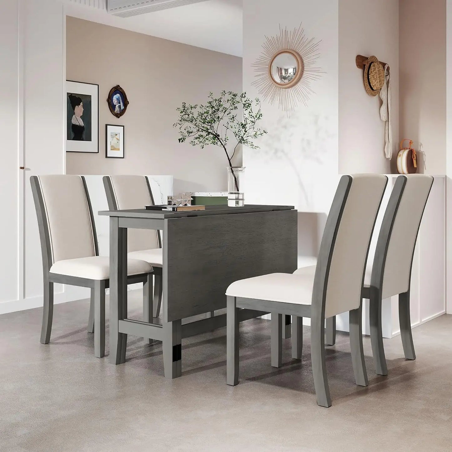 Farmhouse Drop Leaf Folding Dining Table Extendable For 4