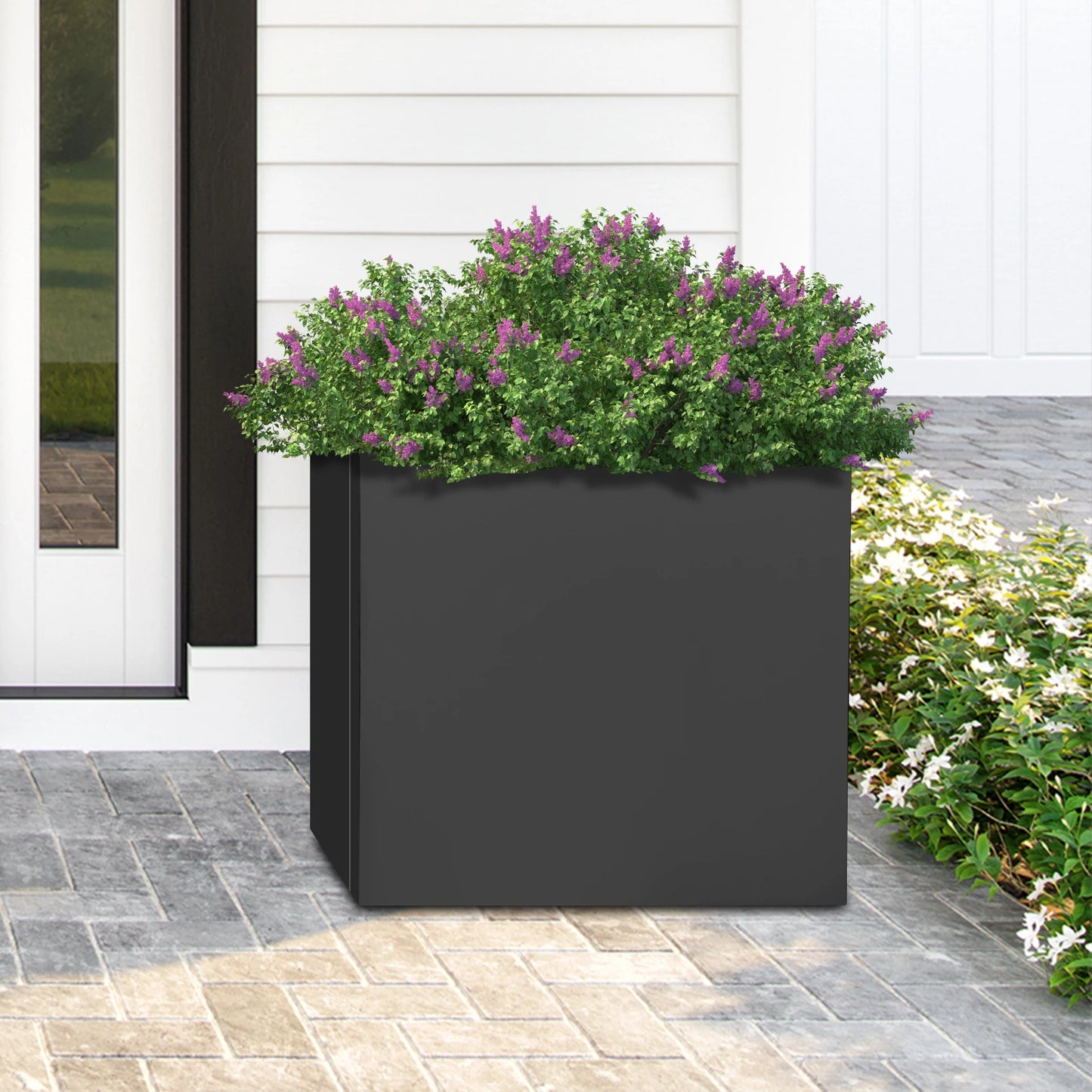 20 Inch Square Garden Metal Planter Box White Black Cube