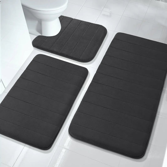 Black Memory Foam Bath Mat Soft Non-Slip Comfort