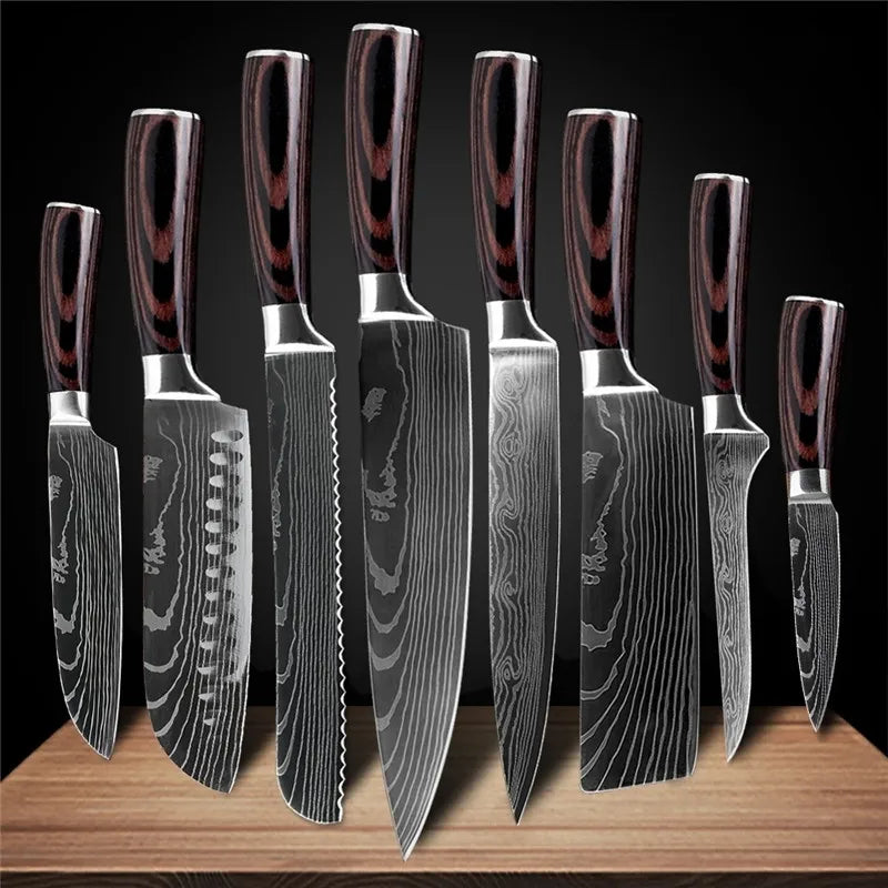 Ruiguan Damascus Chef Knife Set Santoku Kitchen Knives
