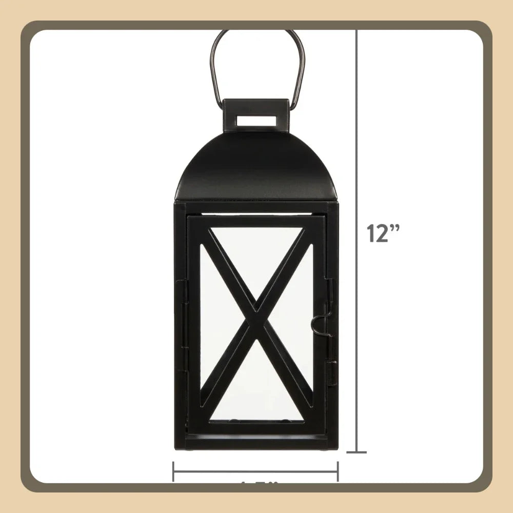2 Pack Black Metal Pillar Candleholder Lantern 10 Inch