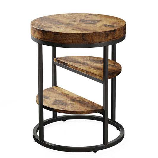 Tribesigns Round End Table 3 Shelf Wood Side Table Compact