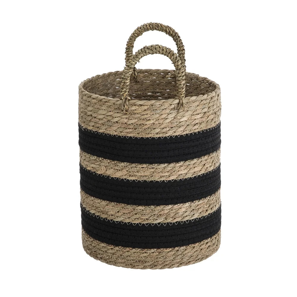 11 Inch Striped Rush Basket With Handles Home Decor Storage