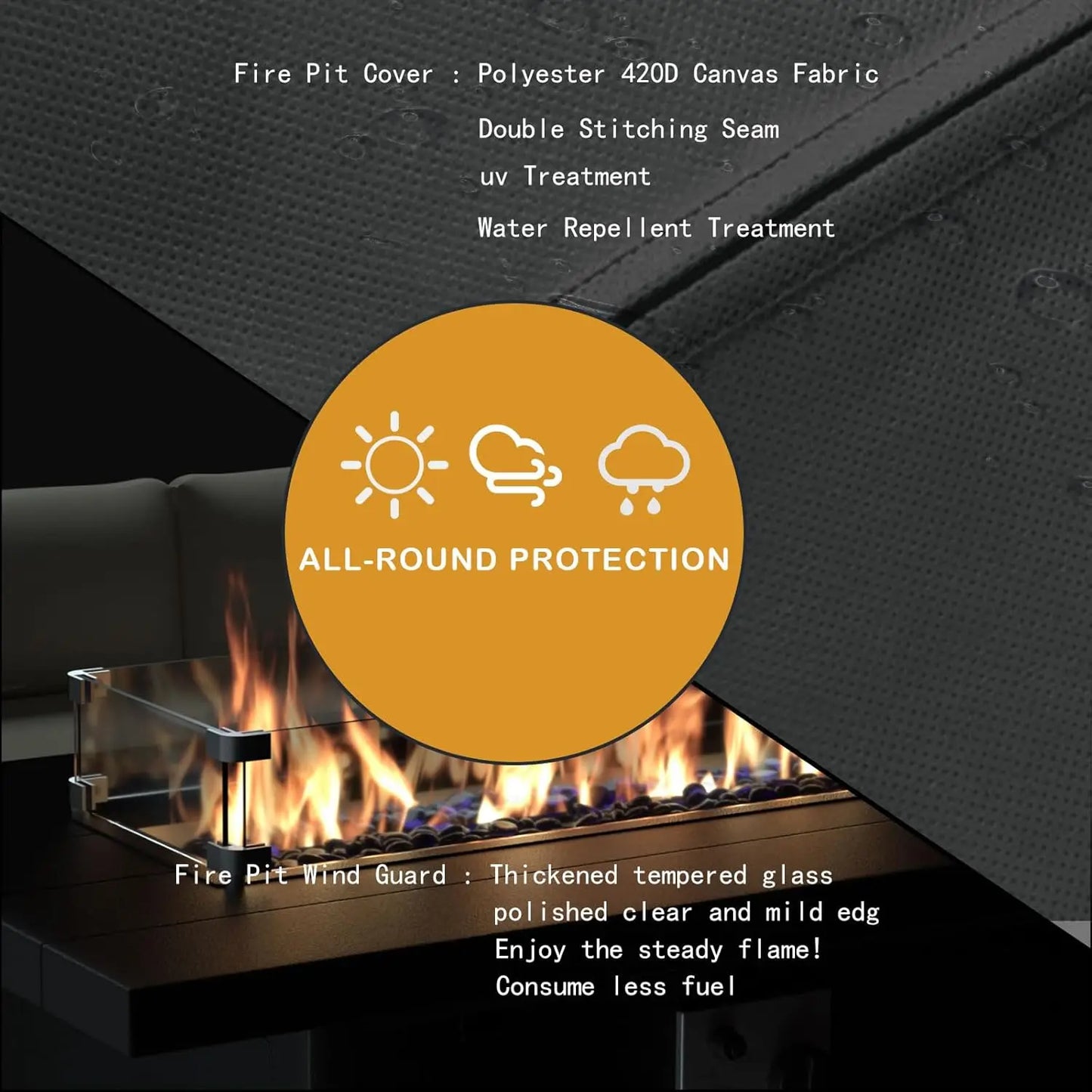 43 Inch Propane Fire Pit Table with Waterproof Cover and High BTU Output
