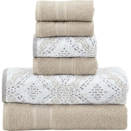 Six Piece Combed Cotton Towel Set Quick Dry Jacquard Towels