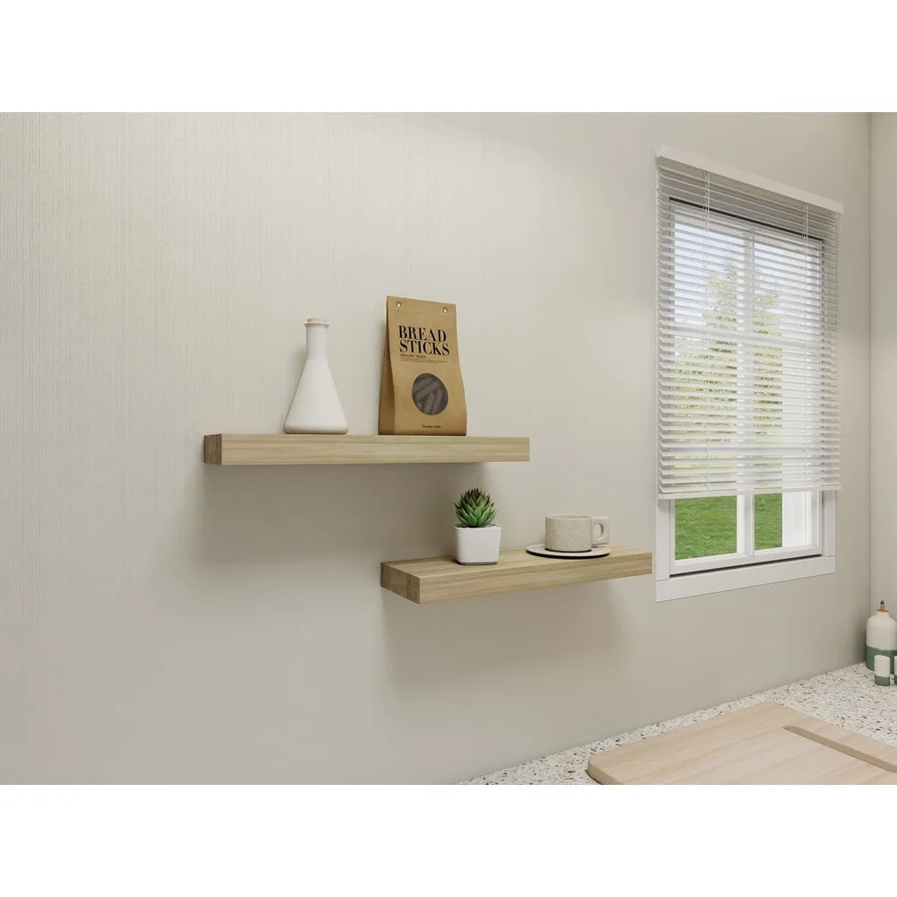 Natural Wood Floating Shelves Set Of 2 For Wall Decor