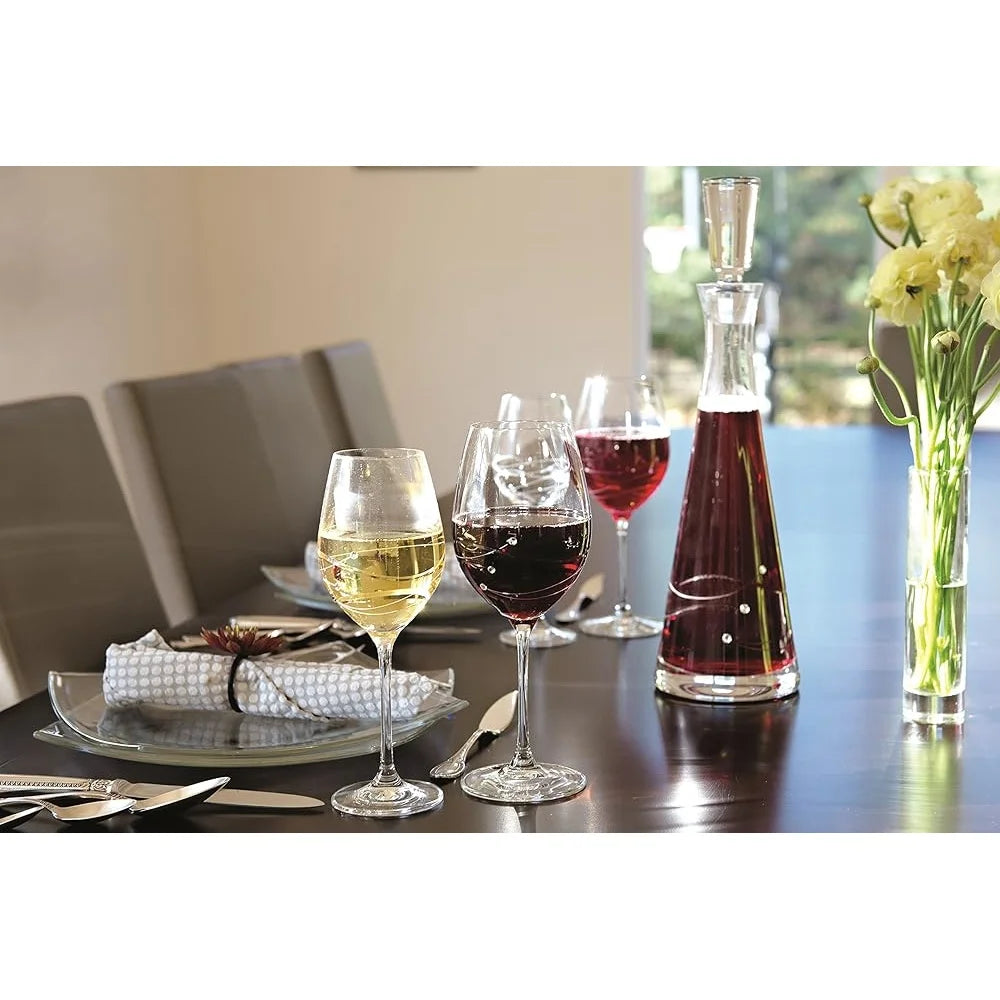 Artisan White Wine Glasses Set Of 4 Decorated With Diamonds
