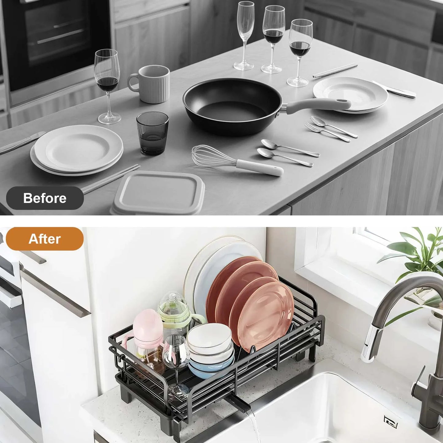 HiMISSH Extendable Dish Drying Rack With Drainboard