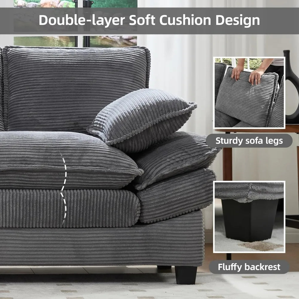 83 Inch Cloud Loveseat Sofa Modern Corduroy Pillows