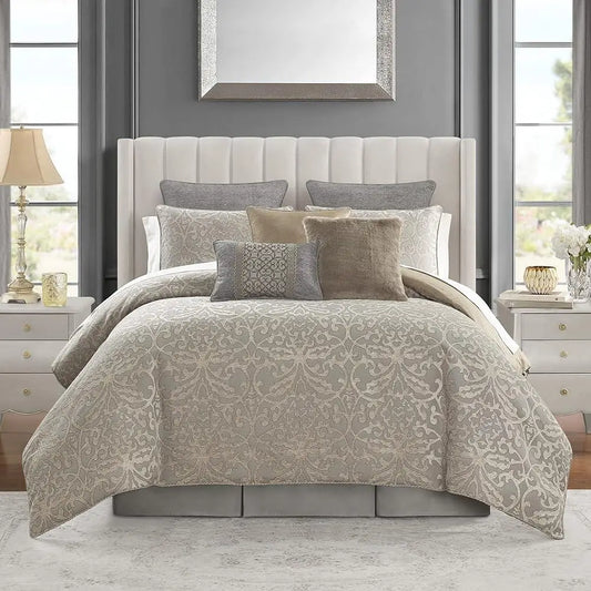 Medallion Grey 6PC Queen Comforter Set with Luxurious Jacquard Design