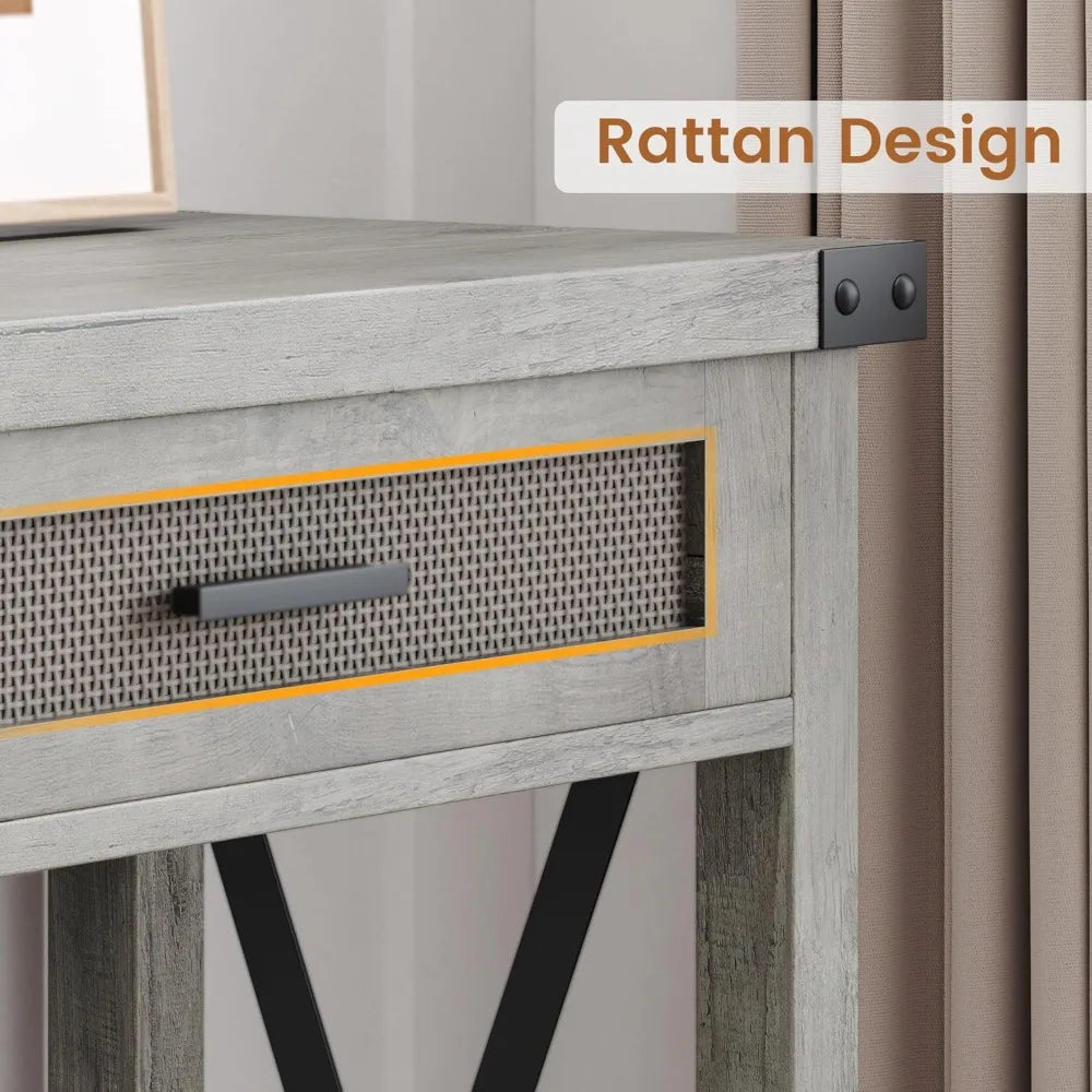 Farmhouse Entryway Console Table With Rattan Drawers 43 Inch