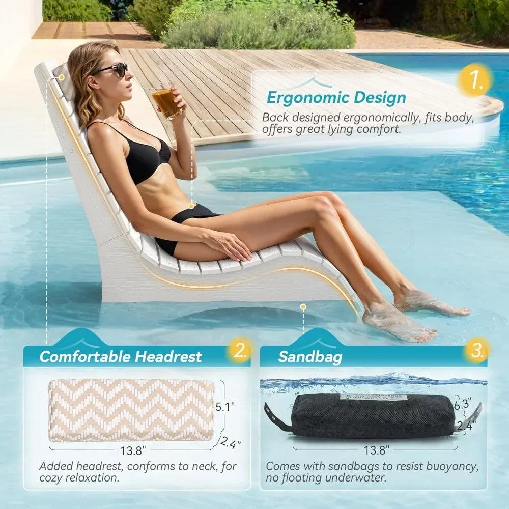 HDPS Pool Lounge Chairs Set of 2 with Headrests for Pools