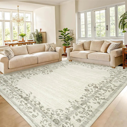 HiMISSH Floral Border Washable Area Rug For Living Room