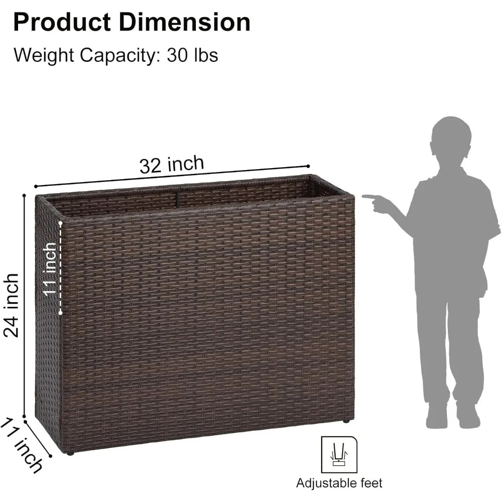 Tall Rectangular Planter With Removable Liner PE Rattan