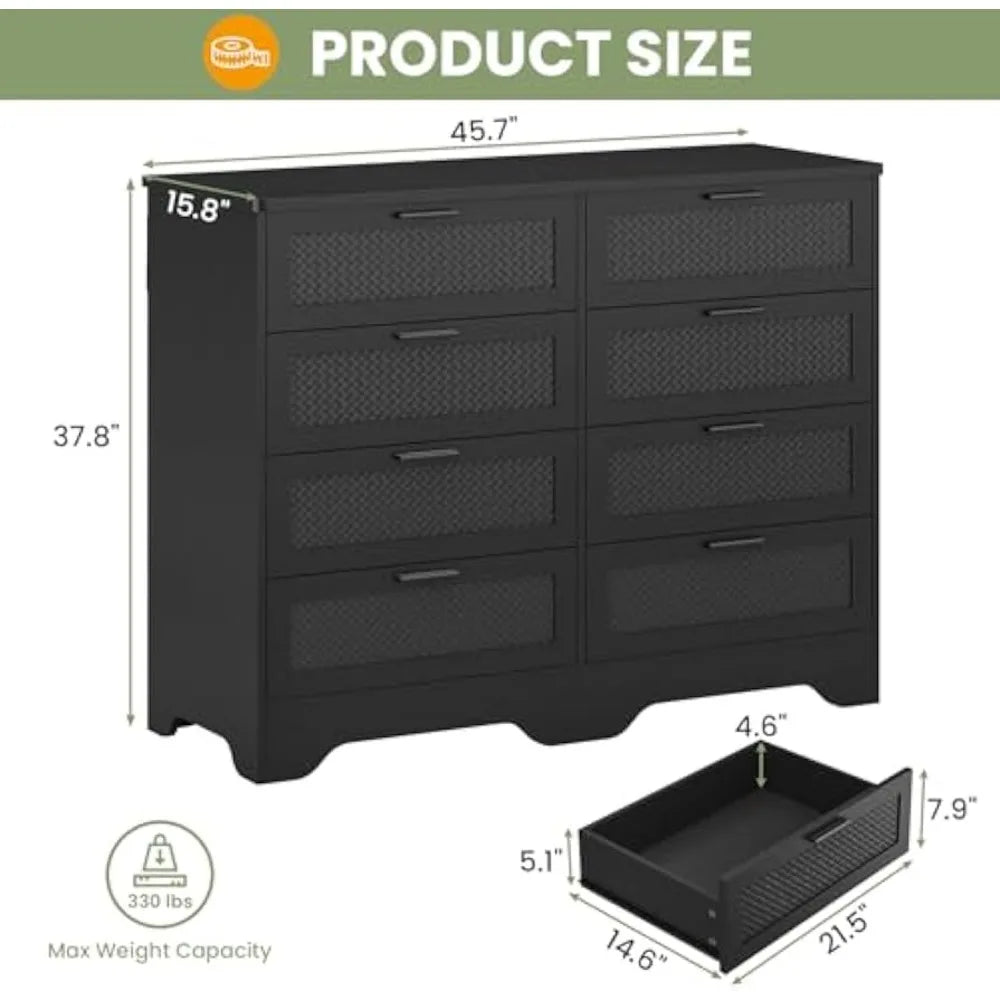 Black Dresser With 8 Drawers For Bedroom Rustic Wood Storage