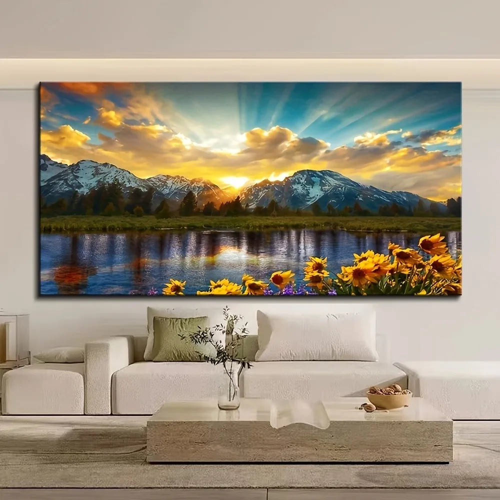 Art Deco Sunset Romance Canvas Wall Art Solid Pine Frame
