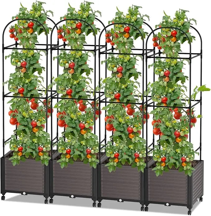 Raised Garden Bed Planter Box with Self-Watering Trellis