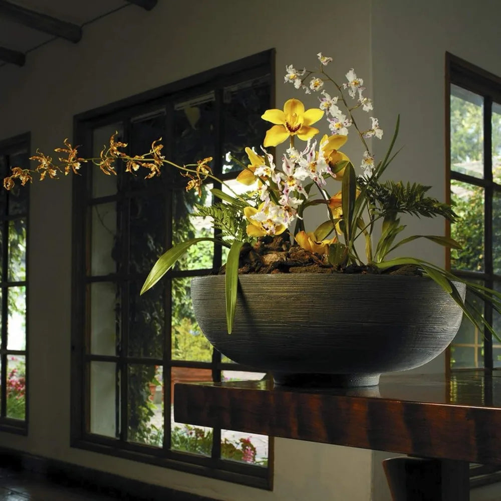 Crescent Orinoco Planter Bowl Old Bronze Resin No Drain