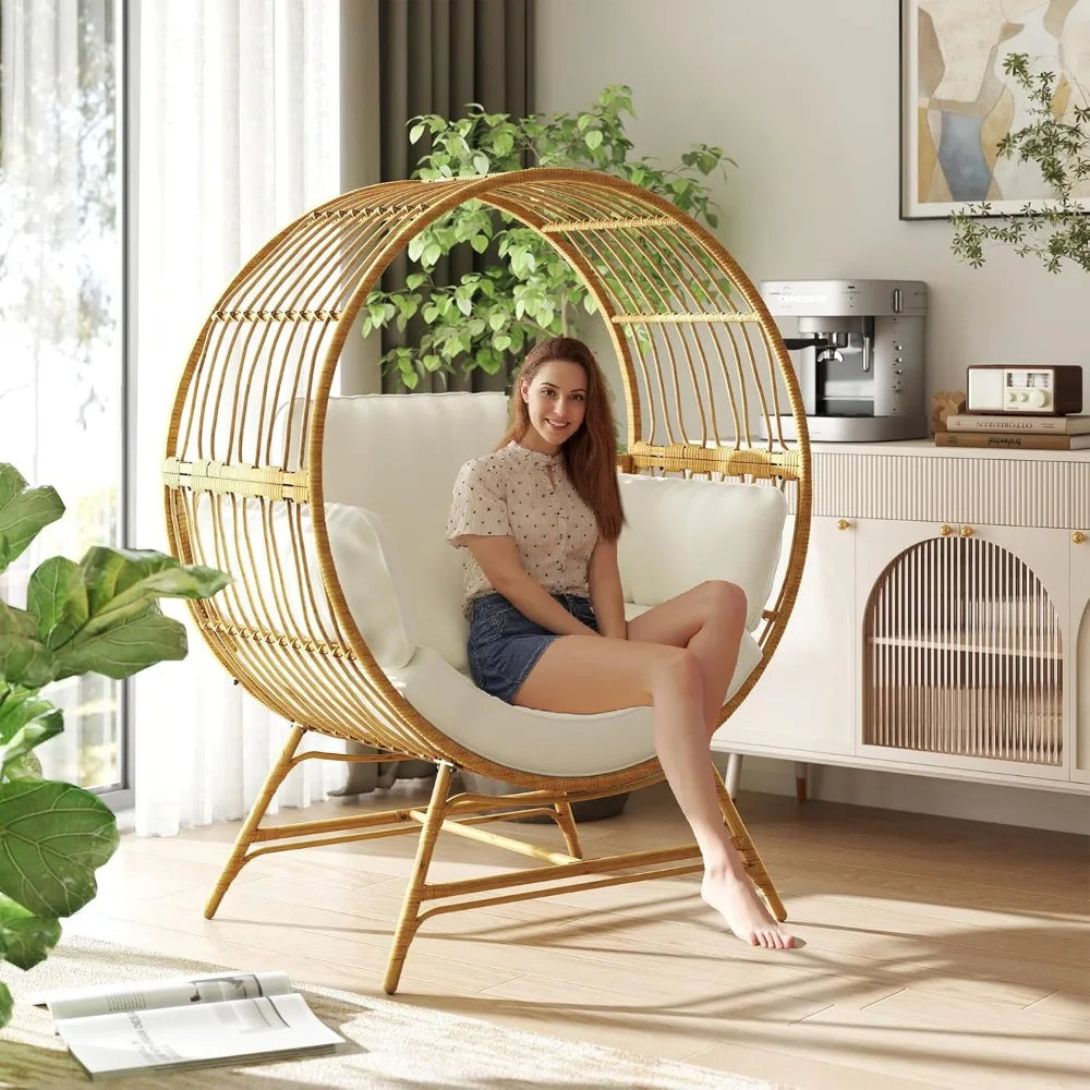 Oversized Rattan Egg Chair with Thick Cushion for Ultimate Comfort