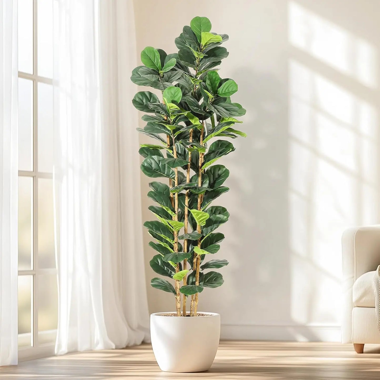 HiMISCN Fiddle Leaf Fig Tree With Pot Fake Greenery Home