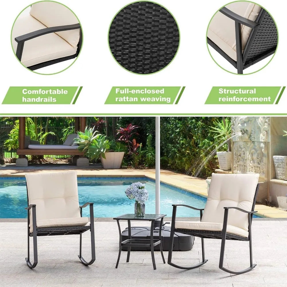 Vongrasig 3 Piece Outdoor Rocking Bistro Set Glass Table