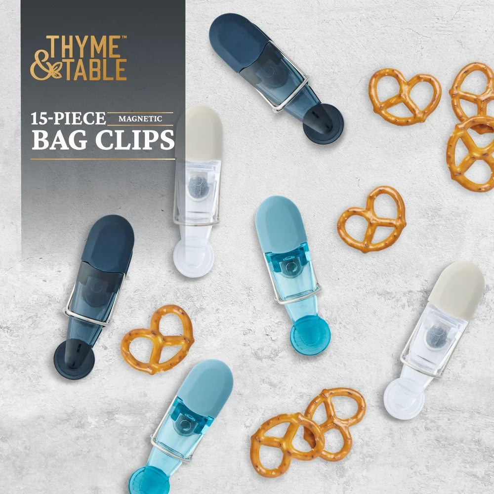 15 Piece Magnetic Bag Clip Set Color Coded Clips Fridge