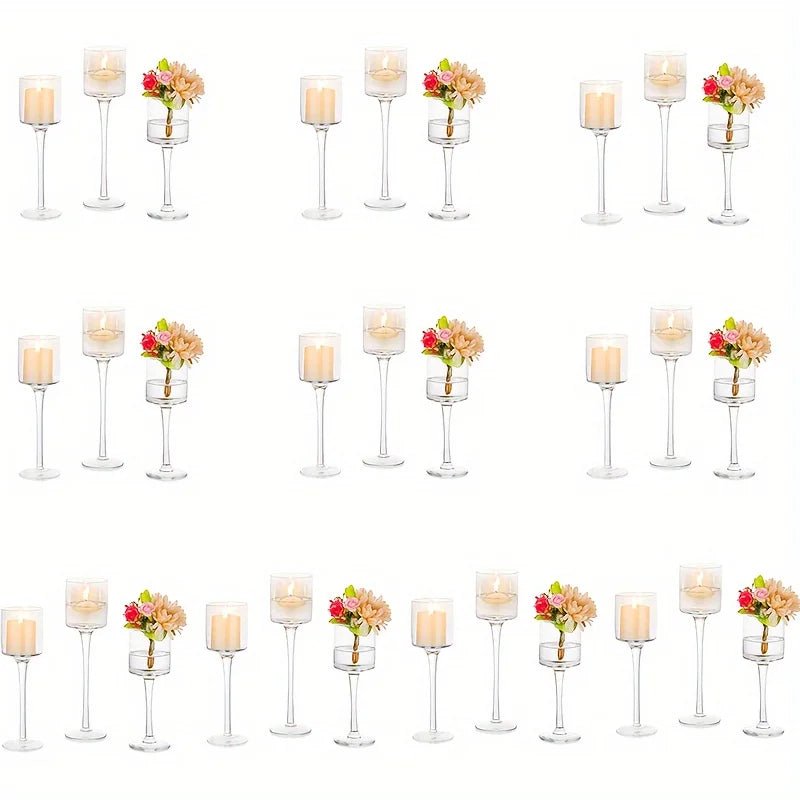 Set Of 3 Glass Tall Tea Light Candle Holders For Wedding
