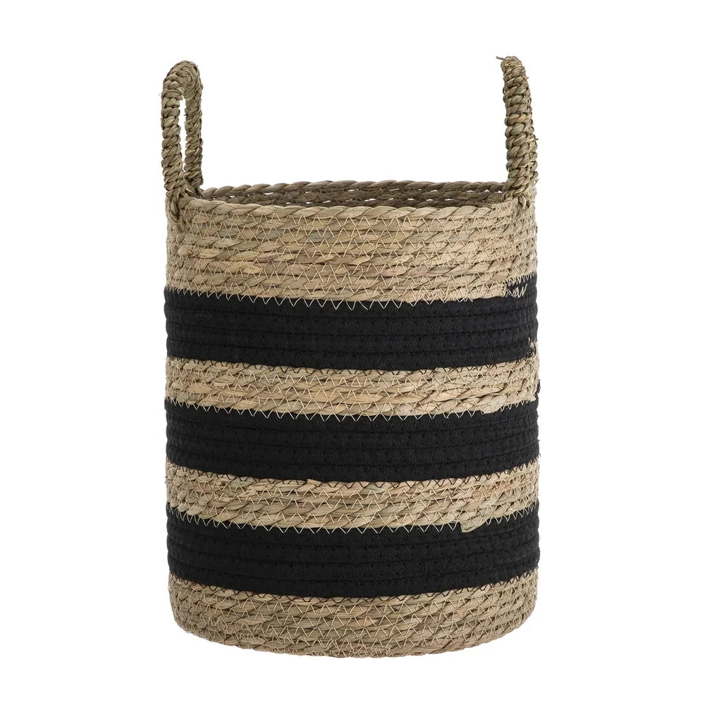 11 Inch Striped Rush Basket With Handles Home Decor Storage