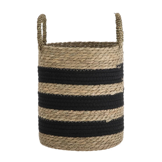 11 Inch Striped Rush Basket With Handles Home Decor Storage