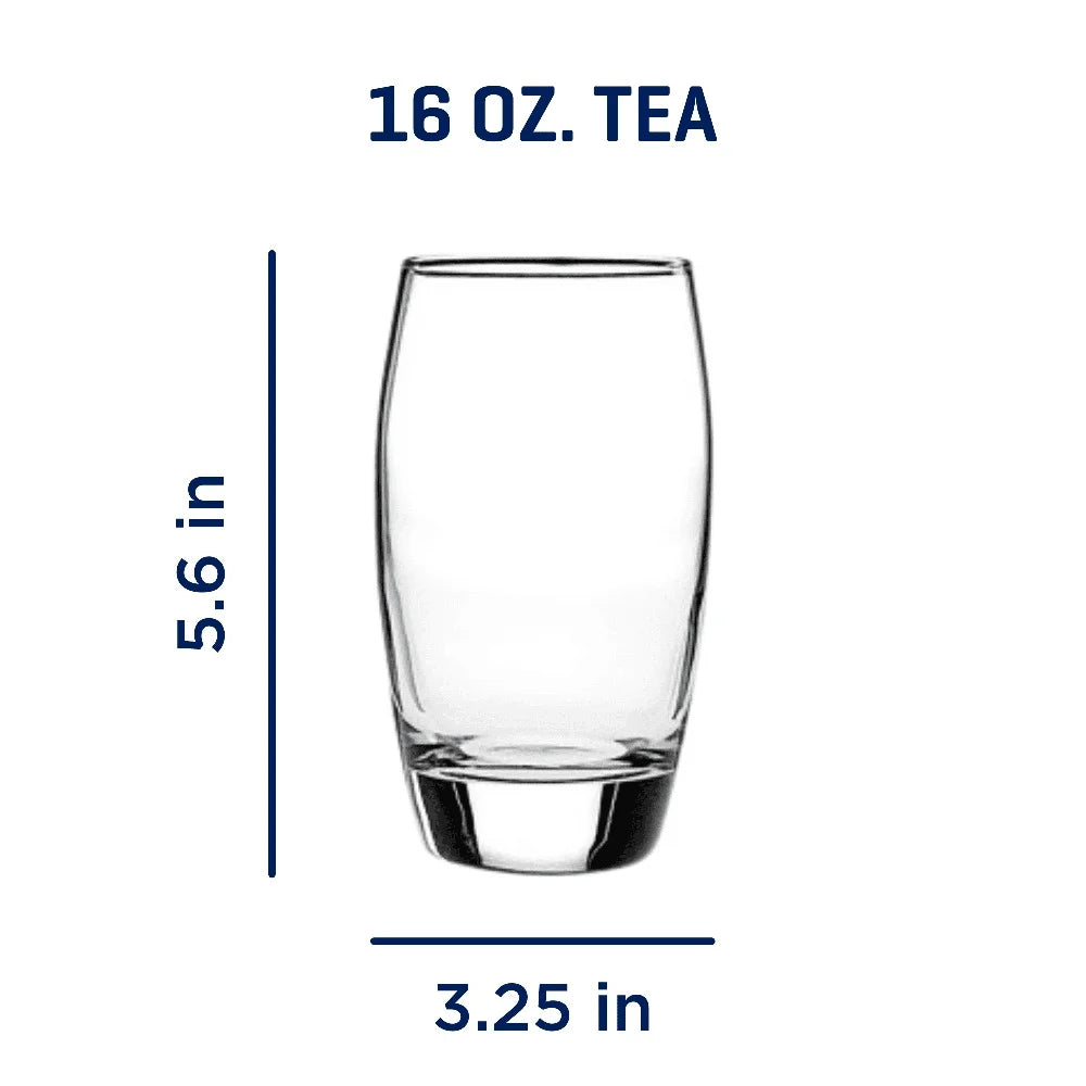 Set Of 8 Tall Clear Glasses 16oz Heavy Base Dishwasher Safe