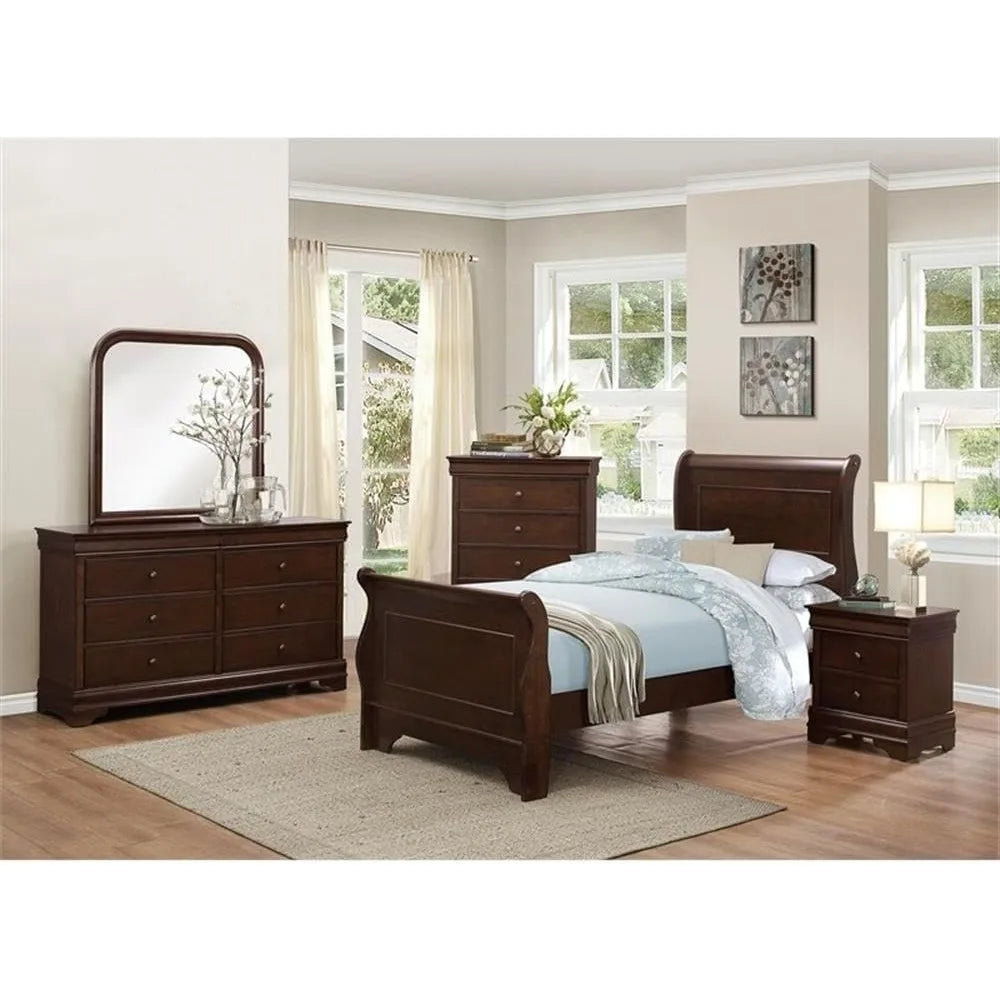 Row Set of 2 Wood Nightstands with 3 Drawers Brown Cherry