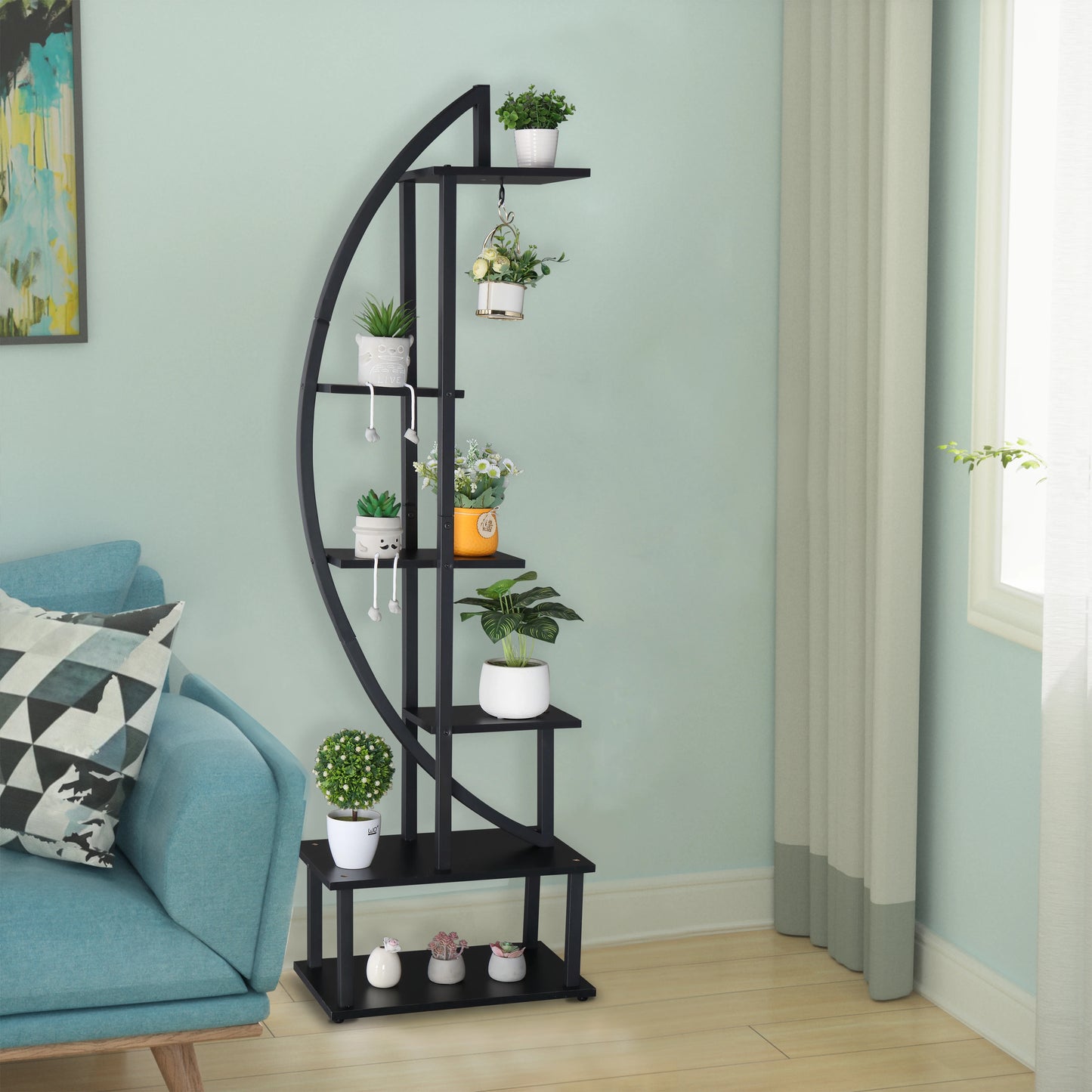 Artisasset Ironwood Half Moon Plant Stand for Garden and Patio