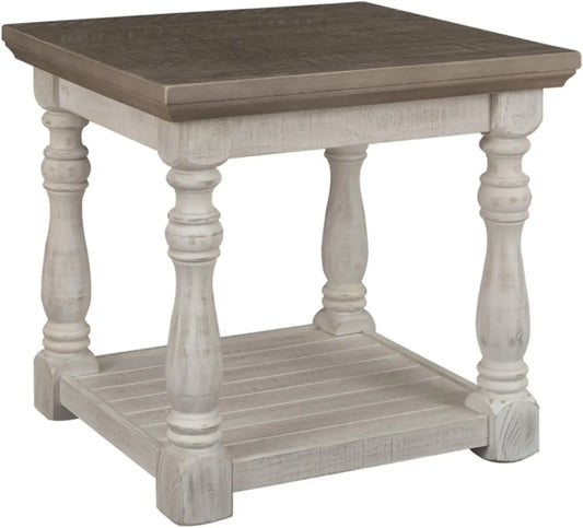 Havalance Farmhouse End Table With Floor Shelf Gray White