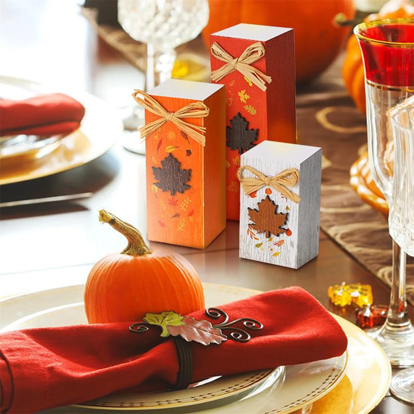 Rustic Autumn Tabletop Decor Set Standing Blocks Signs