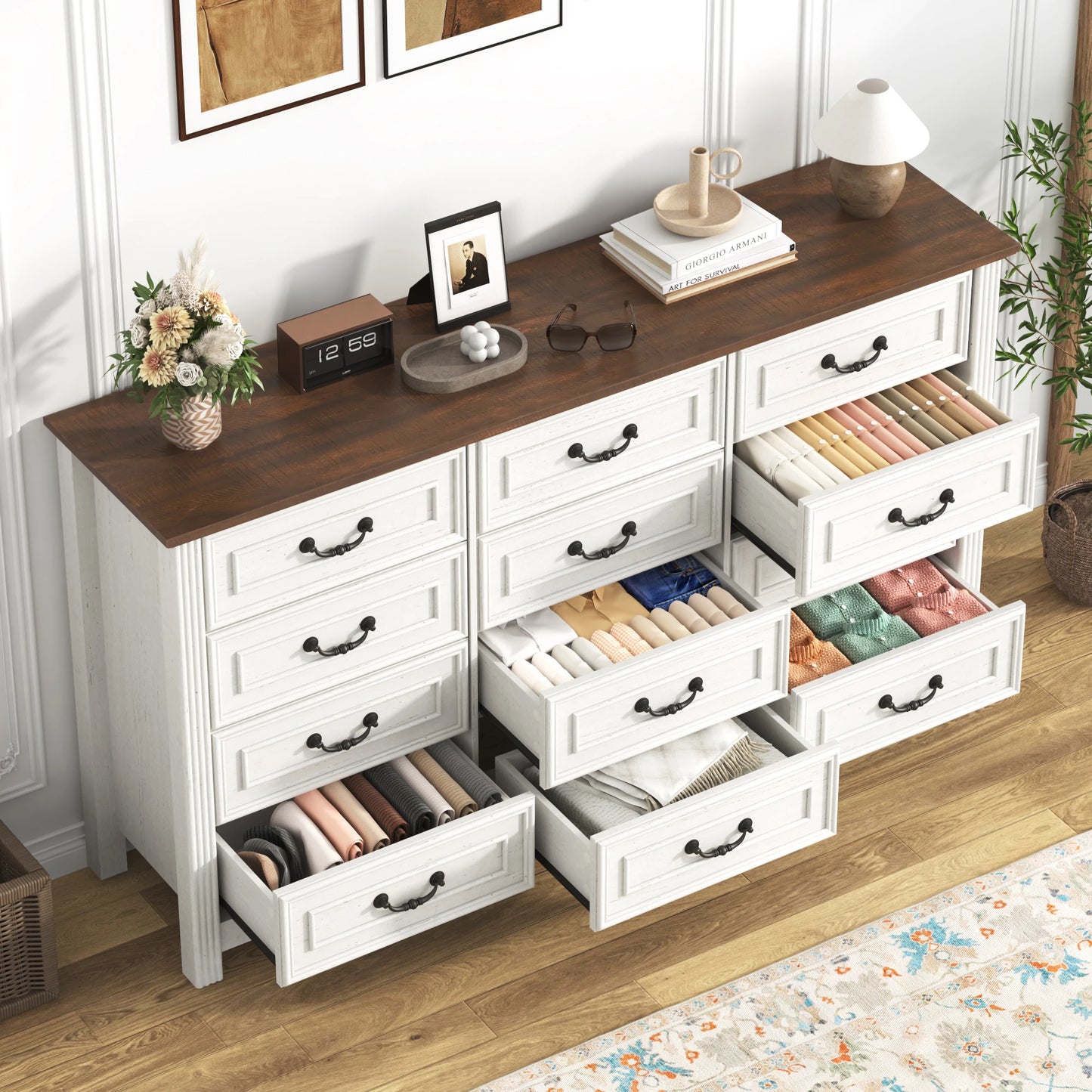 Large 12 Drawer Wooden Dresser for Stylish Bedroom Storage
